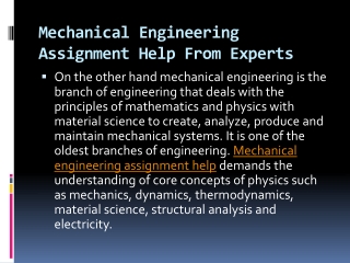 Mechanical Engineering Assignment Help From Experts