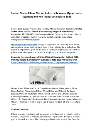 United States Pillow Market Industry Revenue, Opportunity, Segment and Key Trends Analysis to 2039