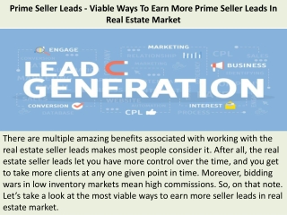 Prime Seller Leads - Viable Ways To Earn More Prime Seller Leads In Real Estate Market