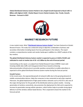 Distributed Antenna System Market Is Set a Rapid Growth Expected to Reach USD 11 Billion with Highest CAGR