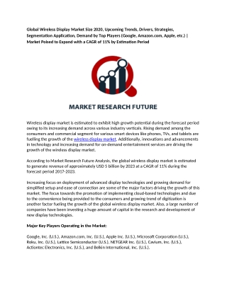 Wireless Display Market Size 2020, Upcoming Trends, Drivers, Strategies, Segmentation Application, Demand by Top Players