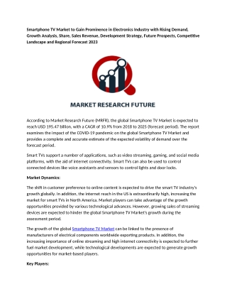 Smartphone TV Market to Gain Prominence in Electronics Industry