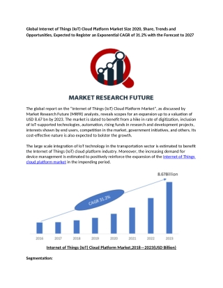 Internet of Things (IoT) Cloud Platform Market Expected to Register an Exponential CAGR of 31.2%