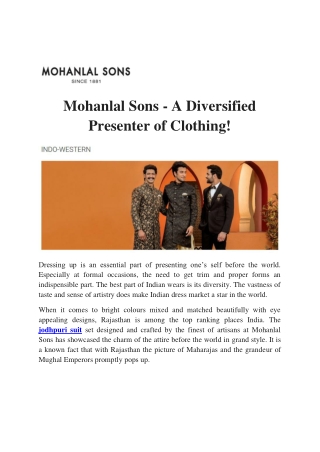 Mohanlal Sons - A Diversified Presenter of Clothing!
