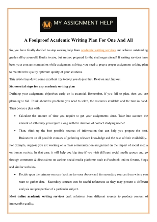 A Foolproof Academic Writing Plan For One And All