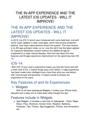 THE IN-APP EXPERIENCE AND THE LATEST iOS UPDATES - WILL IT IMPROVE!