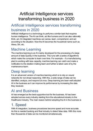 Artificial Intelligence services transforming business in 2020
