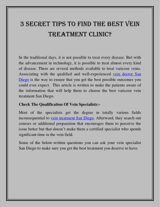 3 Secret Tips To Find The Best Vein Treatment Clinic?