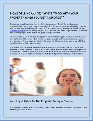 Home Selling Guide: ‘What to do with your property when you get a Divorce’?