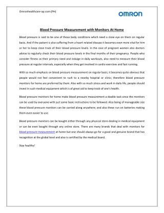 Blood Pressure Measurement with Monitors at Home