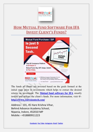 How Mutual Fund Software For IFA Invest Client’s Funds?