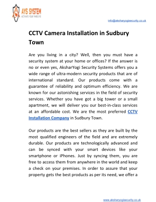 CCTV Camera Installation in Sudbury Town