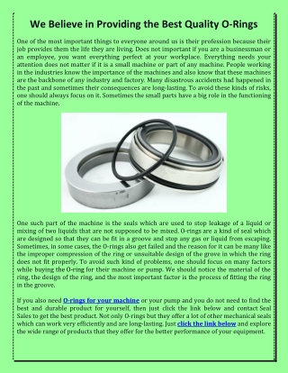 Seal Sales Believe in Providing the Best Quality O-Rings
