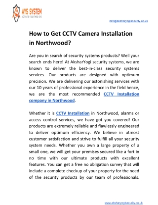 How to Get CCTV Camera Installation in Northwood?