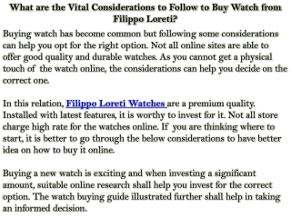 What are the Vital Considerations to Follow to Buy Watch from Filippo Loreti?