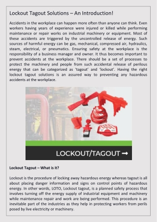 Lockout Tagout Solutions – An Introduction!