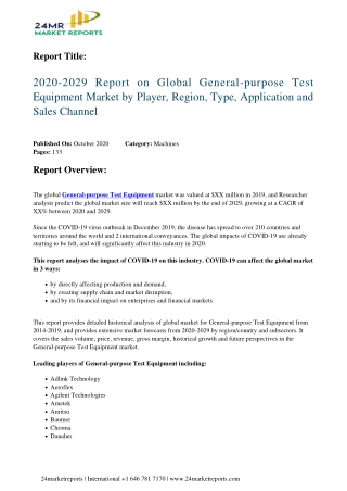 General-purpose Test Equipment Market by Player, Region, Type, Application and Sales Channel 2029