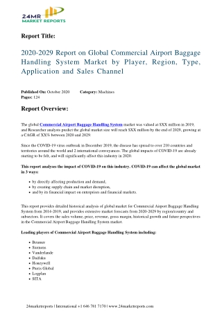 Commercial Airport Baggage Handling System Market by Player, Region, Type, Application and Sales Channel 2029