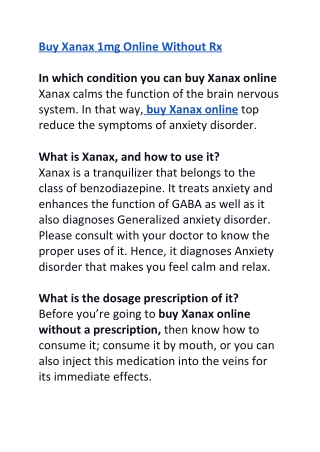 Buy Xanax 1mg Online Without Rx