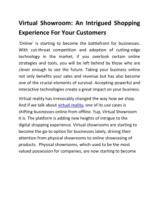 Virtual Showroom: An Intrigued Shopping Experience For Your Customers