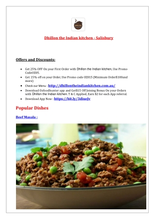 25% Off - Dhillon the Indian kitchen - Indian Takeaway Salisbury, SA