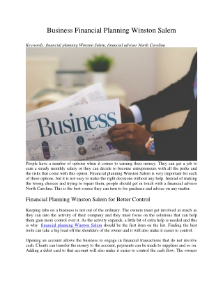 Business Financial Planning Winston Salem
