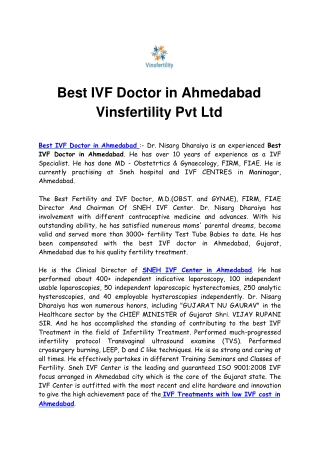 Best IVF Doctor in Ahmedabad  Vinsfertility Pvt Ltd