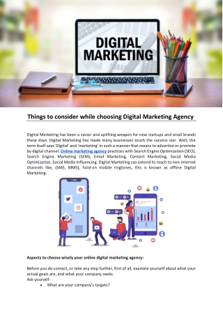 Things to consider while choosing Digital Marketing Agency