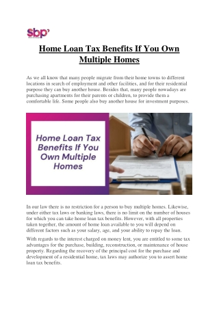 Home Loan Tax Benefits If You Own Multiple Homes