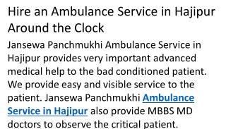 Book Most Admirable Ambulance Service in Hajipur