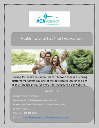Medical Insurance Plans Miami | Acaweb.com