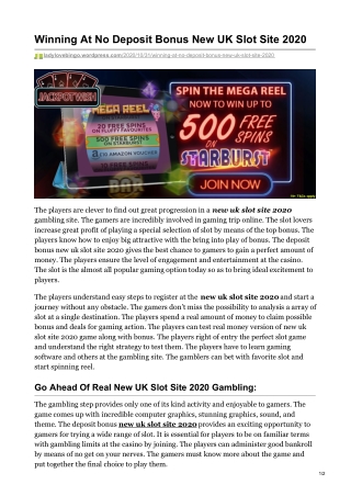 Winning At No Deposit Bonus New UK Slot Site 2020