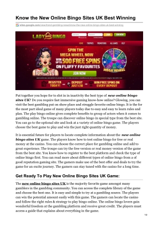 Know the New Online Bingo Sites UK Best Winning