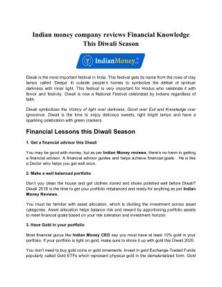 Indian money company reviews Financial Knowledge This Diwali Season