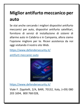 Miglior antifurto meccanico per auto