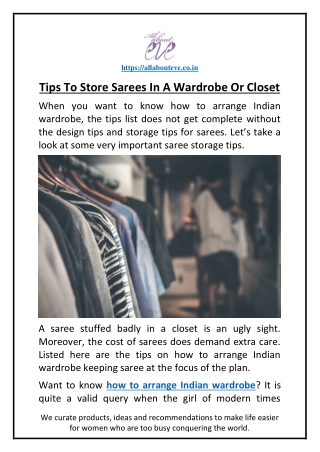 Tips To Store Sarees In A Wardrobe Or Closet