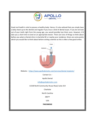 Dental Implants Cost Charlotte NC | Apollodentalnc.com