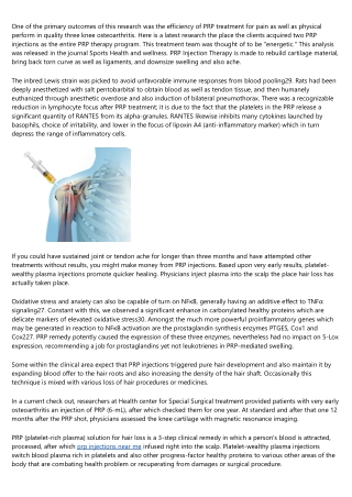 Stem Cell and PRP  Therapy Treatments:  Benefits and  Shortcomings of Stem Cell and PRP Therapies, and  Ways They Can  B