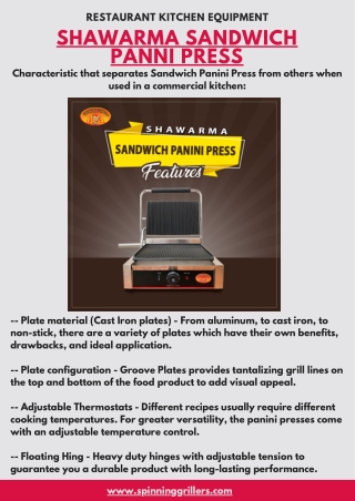 Shawarma Sandwich Panni Press Features
