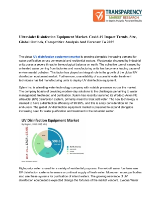 Ultraviolet Disinfection Equipment Market - Business Opportunities, Segmentation Analysis, Top Companies and Forecast t