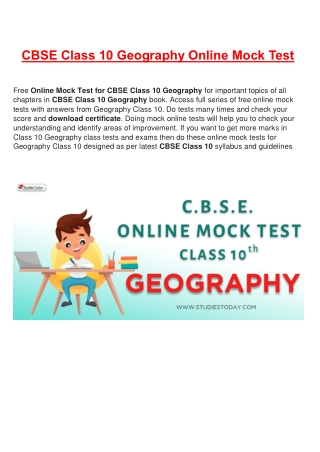 Online mock tests CBSE Class 10 Geography