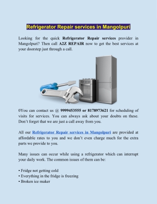 Best Refrigerator Repair services in Mangolpuri