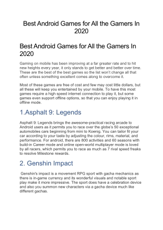 Best Android Games for All the Gamers In 2020