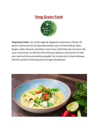 5% Off - Yong Green Food Menu Takeaway Fitzroy, VIC