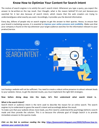 Know How to Optimize Your Content for Search Intent