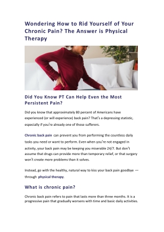 Wondering How to Rid Yourself of Your Chronic Pain? The Answer is Physical Therapy