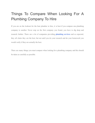 Major Things You Must compare when looking for a plumbing company