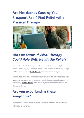 Are Headaches Causing You Frequent Pain? Find Relief with Physical Therapy