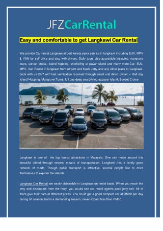 Easy and comfortable to get Langkawi Car Rental