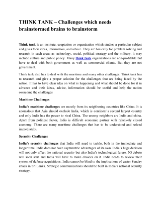 THINK TANK – Challenges which needs brainstormed brains to brainstorm